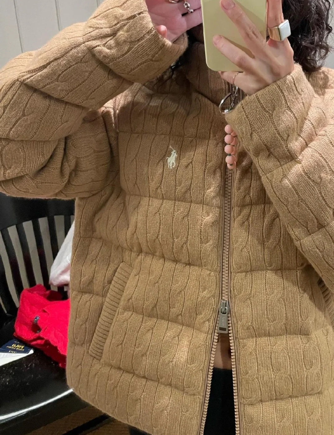 Ralph Lauren Cable-Knit Pattern Puffer Jacket