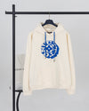 LV Çiçek Desenli Mavi Kordonlu Kapüşonlu Sweatshirt